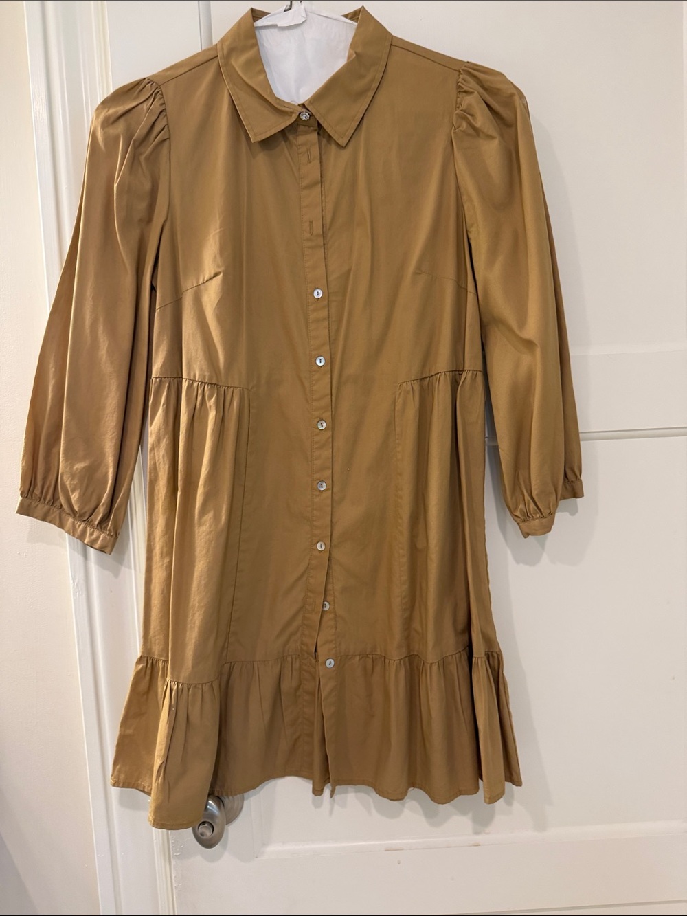 Zara Mustard Brown Button-Front Tiered Dress